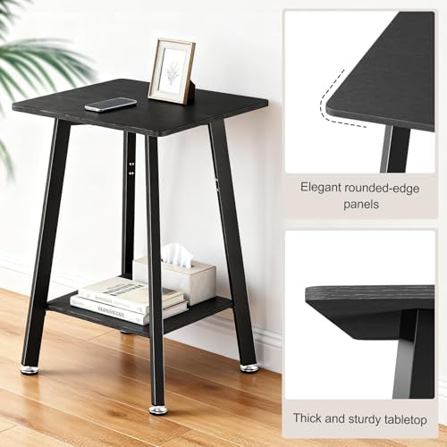 King Oasis 2-Tier Small Side Table for Living Room, End Table with Storage Shelf, Wood & Metal Bedside Table Nightstand for Small Spaces, Sturdy Sofa Side Table for Bedroom, Matte Black 2pcs - Image 4
