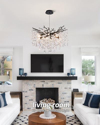 Modern Tree Branch Crystal Chandelier Luxury Blacl Crystal Pendant Lighting 23.6" Contemporary 8-Light Chandeliers for Dining Room Kitchen Bedroom Living Room - Image 5