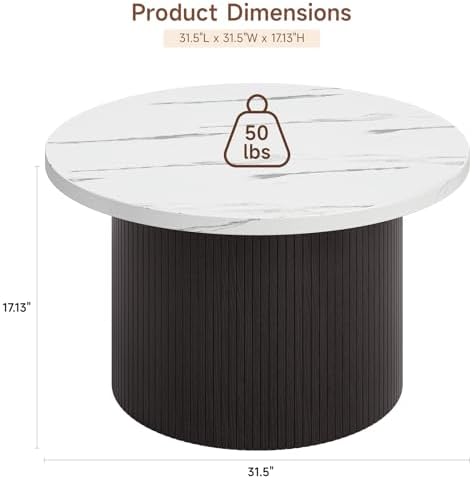 ONBRILL 31.5" Round Coffee Table, Tambour Design, Marble Color - Image 2