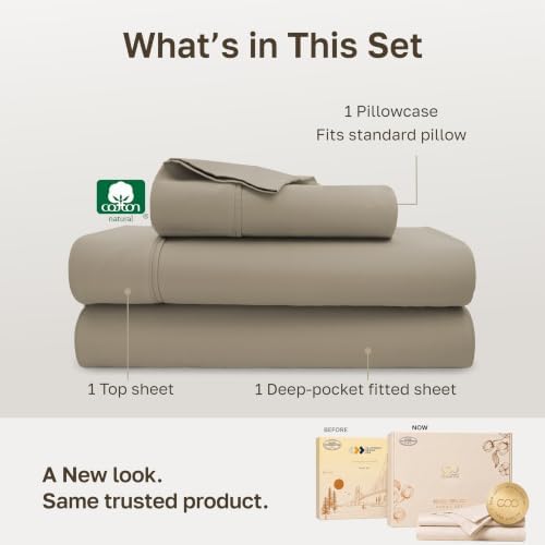 California Design Den Soft 100% Cotton Sateen Twin Sheets, 3 Pcs Set, Taupe - Image 3