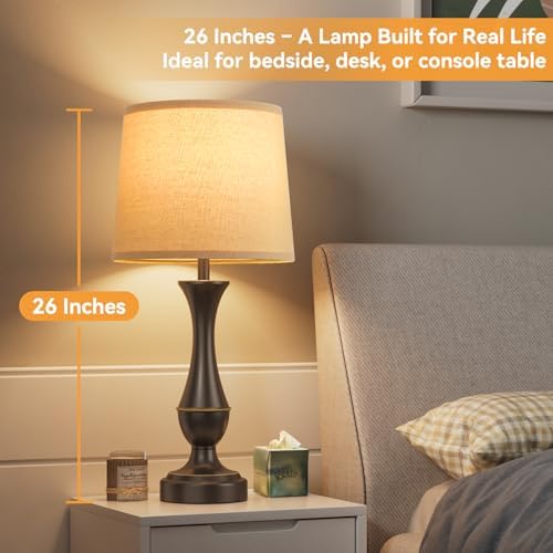 Touch Lamps for Nightstand, 3 Way Dimmable Lamps for Bedroom with USB C+A - Image 2
