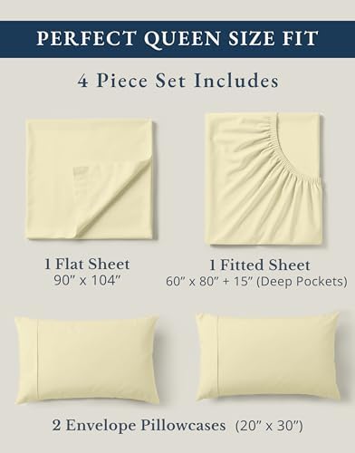 LANE LINEN Queen Bed Sheets 100% Organic Cotton 4pc Percale Soft - Vanilla - Image 4