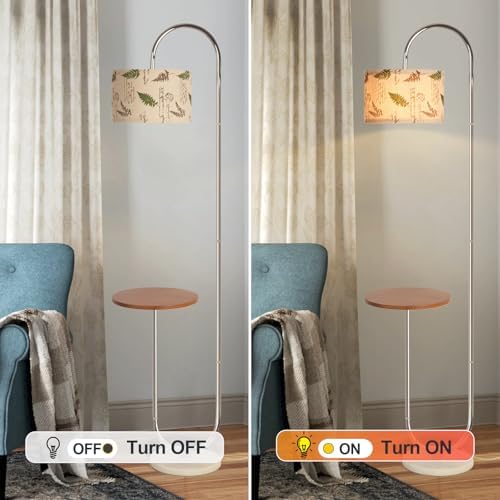 Hsyile Arc Floor Lamp with Hanging Drum Shade for Living Room-Marble Base Modern Tall Stand Up Light with Table, Contemporary Over The Couch Chrome Lamp Standing Lamps - Image 7