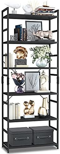 NUMENN 6 Tier Bookshelf, Tall Freestanding Open Storage Bookcase, Black by NUMENN