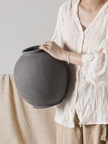 Ceramic Rustic Vase, 10.8 Inch Farmhouse Minimalist Tall Flower Vase for Table, Living Room, Home Decor, Bathroom, Holiday, Wedding, Set of 1,Sandstone Dark Grey - Image 6