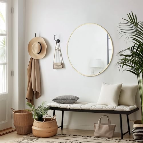 WallBeyond 28 inch Round Mirror Gold Large Circle Wall Mirror for Bathroom with Metal Framed, Round Wall Mirror for Wall Decor, Vanity, Entryway Living Room - Image 4