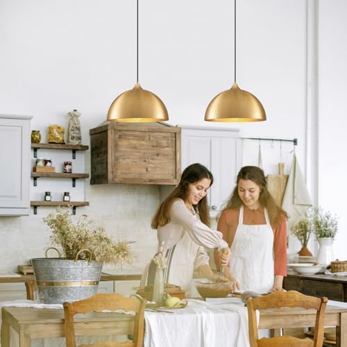Plug in Hanging Light 2 Packs 11.8inch, Gold Hang Lamp Plug in, Farmhouse Pendant Light, Pendant Lights Kitchen Island, Hanging Lights with Plug in Cord 14.ft - Image 4