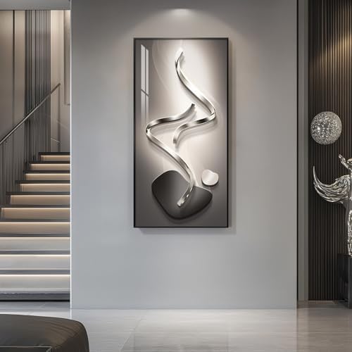 Large Framed Black Gray Abstract Wall Art for Living Room, Vertical 30x60 - Image 5