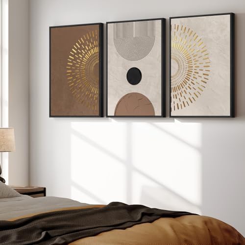 Boho Neutral Abstract Wall Art, 3 Piece, Brown Beige and Gold, 20x30 In - Image 3