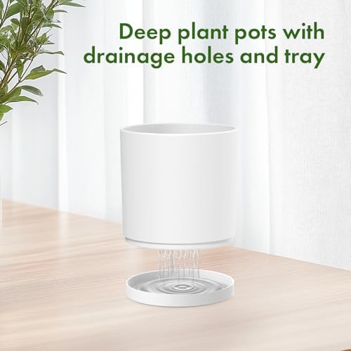 Meowell 12/10/8 inch Large Plant Pots, 3 Pack Deep Cylinder Flower Pots for Outdoor Indoor Plants, Tall Plastic Planters with Drainage Holes and Saucers for Garden House Plants, White - Image 4