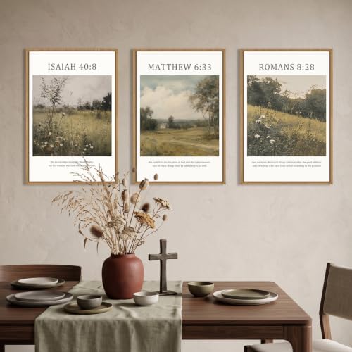 LHIUEM Large Bible Christian Scripture Framed Canvas Wall Art Set,Jesus Religious Verse Wall Decor,Vintage Nature Flowers Artwork for Living Room,Bedroom,Dining Room,Office -16"x24"x3 - Image 3