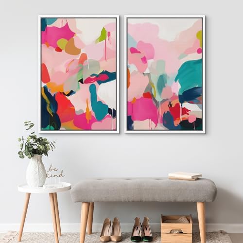 SIGNWIN Framed Canvas Print Wall Art Colorful Abstract Vibrant Pink and Blue Drip Illustrations Modern Art Decorative Contemporary for Living Room, Bedroom, Office - 16"" x24 x2 White - Image 2