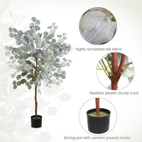 Artificial Eucalyptus Tree 4FT with White Silver Dollar Leaves - Image 5