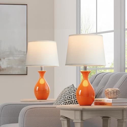 PARTPHONER Table Lamp Set of 2, Modern Ceramic Bedside Lamps for Night Stands, Classic Small Lamp Nightstand Lamp for Bedroom Living Room Desk End Table Rocker Swtich Orange - Image 4