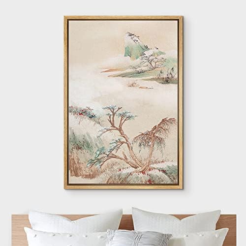 NWT Framed Canvas Print Wall Art Watercolor Retro Pastel Forest Nature Wilderness Illustrations Modern Art Decorative Landscape Rustic Zen Colorful for Living Room, Bedroom, Office - 24"x36" Natural - Image 3
