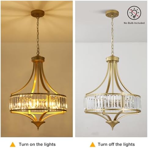 CNRATYE 20" Modern Crystal Chandelier, 5-Light Gold Dinning Room Light Fixtures Over Table, Hanging Round Pendant Chandelier for Kitchen Island Entryway Bedroom Office Bathroom Stairwell - Image 5