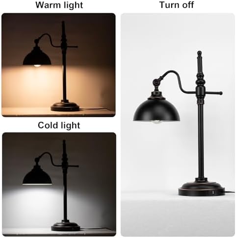 2 Pack Industrial Desk Lamp with 2 USB Charging Port,Black Metal Table Lamp,Adjustable Head Lamp with USB Port for Office Living Room Dorm Farmhouse Reading - Image 4