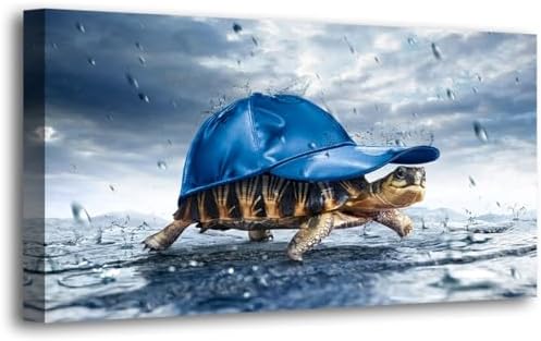 Lovely Sea Turtle Picture Canvas Wall Art for Bathroom Decor,Animal Canvas Print Paintings Artwork for Living Room Home Office Kitchen Wall Decoration,Stretched 28x57 inches Framed Ready to Hang by HaichuangDecorArt