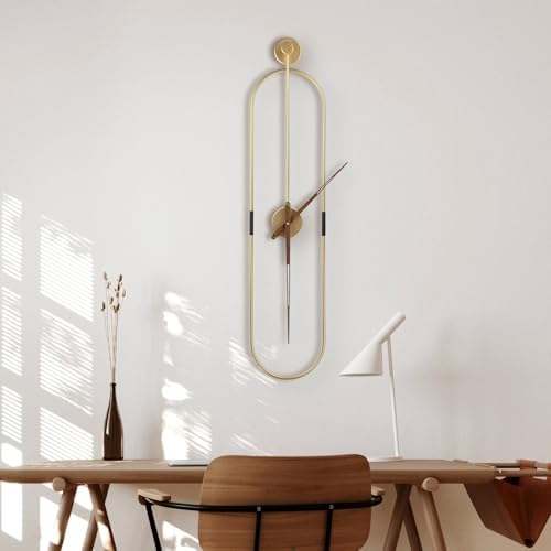 DRELIFAM Modern Oval Wall Clock Large Wall Clock with Walnut Pointers for Living Room Home Decor Bedroom Kitchen Office (Oval Gold, Large) - Image 4