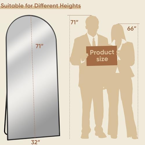 71"x32" Arched Full Length Mirror, Large Floor Mirror, Black - Image 4