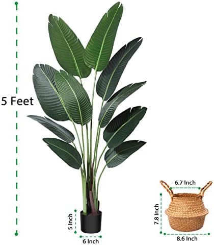 Ferrgoal 5ft Bird of Paradise Artificial Plant with Basket - Image 5