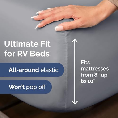Short Queen Size 4 Piece Bed Sheet Set - RV Short Queen Sheets - Steel Blue - Image 3
