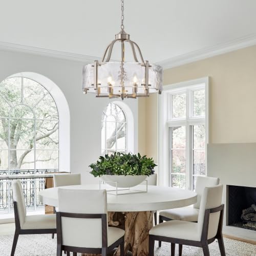 22'' Brushed Nickel Textured Glass Chandelier for Dining Room Light Fixture - Image 3