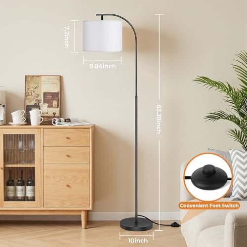 SIBRILLE Floor Lamp with Linen Shade, Arc Dimmable Tall Standing Lamp with Remote Control, Modern Floor Reading Light for Living Room Bedroom Office Corner, 9W LED Bulb Included - Image 5