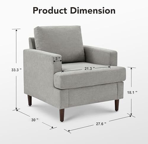 Weture Mid-Century Accent Chair,Modern Linen Fabric Armchair for Living Room,Comfy Upholstered Reading Accent Chairs for Bedroom,Single Sofa Chair with Wood Legs (Light Grey, 2 Pack) - Image 2