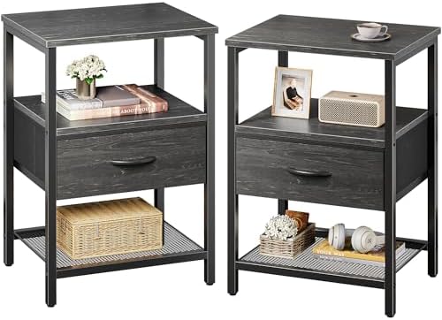Huuger Nightstand Set of 2, Night Stand with Fabric Drawer, Mesh Shelf by Huuger