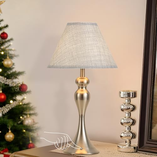 Cordless Table Lamp Rechargeable, Battery Night Light Fabric Shade, Nickel by KARTOOSH