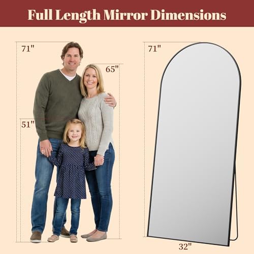 Suidia 71"x32" Arched Full Length Mirror with Stand, Black Floor Mirror - Image 4