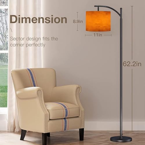 Arc Floor Lamp Orange autumn old watercolor texture painted marbled vintage grunge Modern Tall Standing Lamp Dimmable with Remote Adjustable Drum Shade Footswitch for Living Room Bedroom Office - Image 2