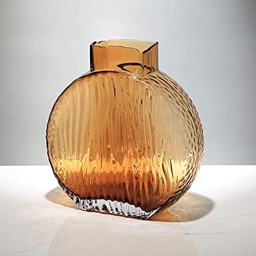 GRFIT Decorative Vase Brown Transparent Glass Vase Home Coffee Table Office Desktop Restaurant Decoration Vase Modern Small Mouth Vase Ceramic Vase Glass Vase Hydroponic Flower Vase (Size : Brass) - Image 3