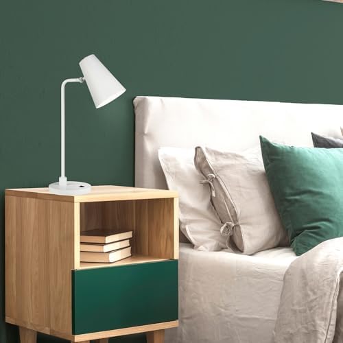 Canarm Orli Table Lamp 22-Inch Minimalist Matte White with Metal Shade, On-Off Switch on Socket for Bedroom or Desktop Lighting - Image 2