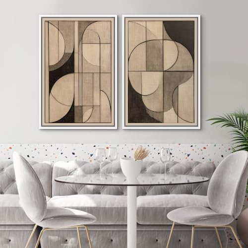 SIGNWIN Framed Canvas Print Wall Art Set Neutral Beige Brown Geometric Abstract Shapes Illustrations Modern Art Rustic Ultra for Living Room, Bedroom, Office - 16"x24"x2 WHITE - Image 2