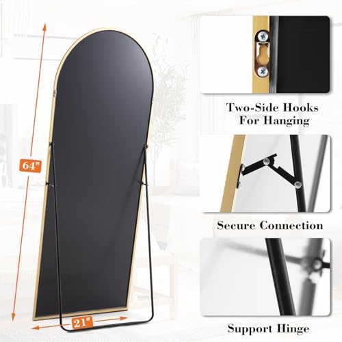 DUMOS 64"x21" Arched Full Length Mirror with Stand, Full Body Floor Mirror - Image 2