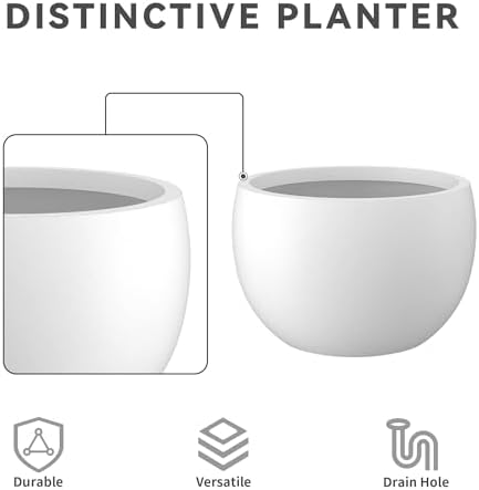 Kante Set of 3 White Concrete Bowl Planters 20" 15.7" 11.8" Dia - Image 6