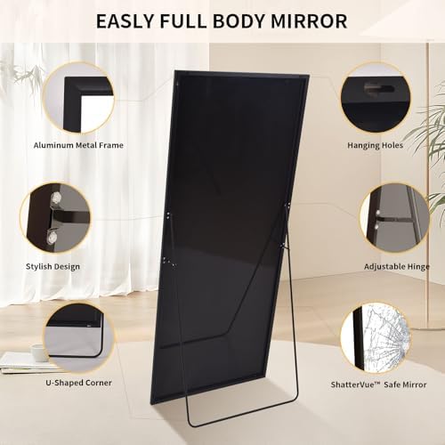 Easly 34"x76" Full Length Mirror with Stand, Large Rectangular Floor Mirror for Bedroom, Living Room or Closet, Wall-Mounted or Freestanding, Black Aluminum Alloy Frame - Image 5