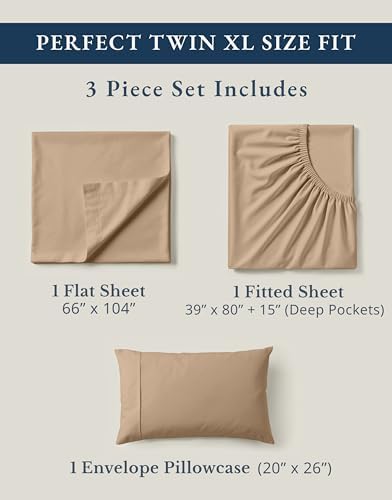 LANE LINEN Twin XL Bed Sheets 100% Organic Cotton Percale Cooling - Taupe - Image 4