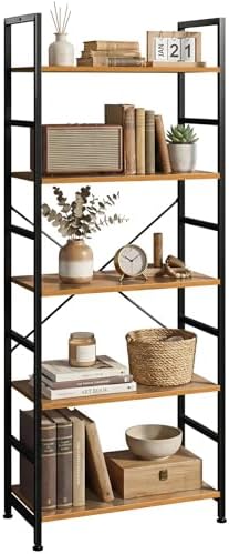 5 Tier Bookshelf, Free Standing Bookcase with Open Storage Shelves by SageNest