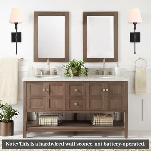 Bsmathom Wall Sconces Sets of 2, Rustic Industrial Wall Lamps, Hardwired Column Stand Sconces Wall Lighting, Bathroom Vanity Light Fixture with Fabric Shade for Bedroom Living Room Kitchen, Black - Image 6