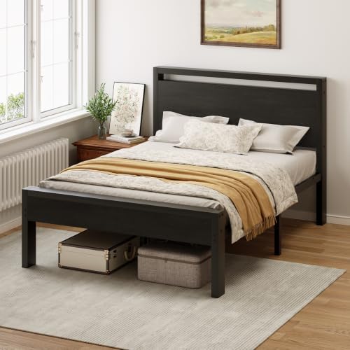 Sweetcrispy 14 Inch Full Size Bed Frame with Wood Headboard, Black by Sweetcrispy