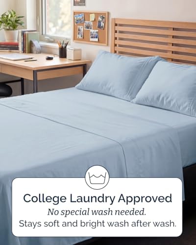 Full XL Sheets - 4 Piece Full XL Sheet Set - Cool & Breathable - Sky Blue - Image 6