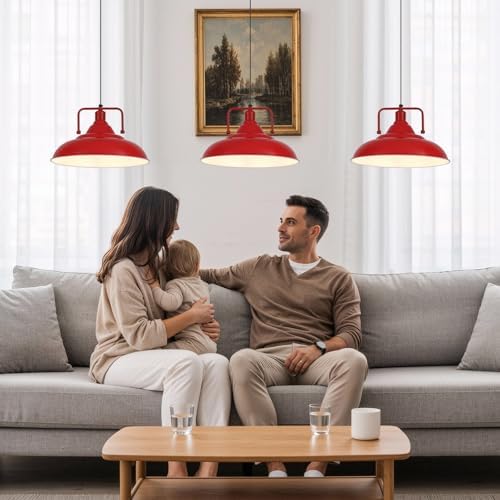 Red Pendant Lights Kitchen Island, Large Pendant Light 15.7" 3 Packs, Farmhouse Pendant Light, Modern Pendant Lights, Kitchen Pendant Lights, Pendant Light for Kitchen, Living Room, Bedroom - Image 3