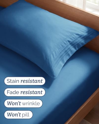 Twin Size 3 Piece Sheet Set - Breathable & Cooling Sheets - Denim Blue - Image 5
