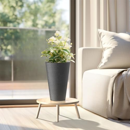 Kante Set of 2 Black Plastic Round Planters 15" Tall Home & Outdoor - Image 5