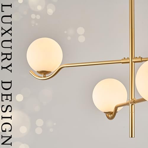CATINER Modern 31" 4-Light Gold Sputnik Chandelier with Milk Glass Globe - Image 2