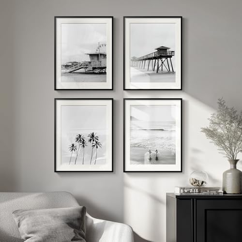 Framed Coastal Beach Black and White Wall Art for Living Room, 11x14 Inch - Image 2