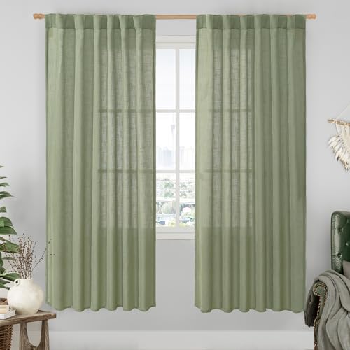 LAMIT Sage Green Linen Curtains for Living Room, 52 x 78 Inch, 2 Panels by LAMIT